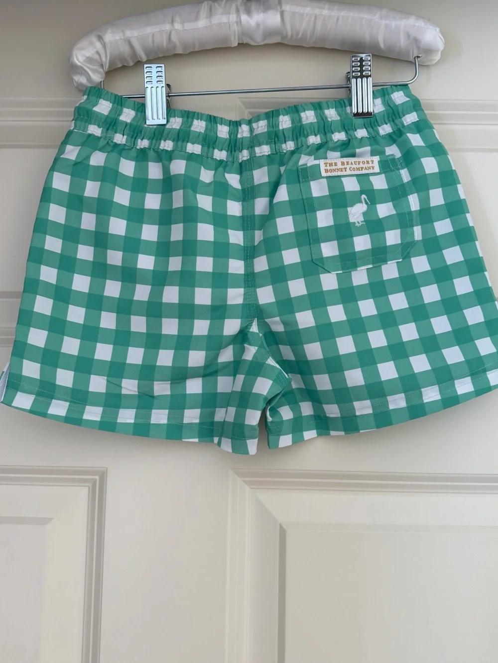 ❤️ Tortola Trunks - Gibson Island Green Gingham with Worth Avenue White Stork